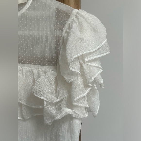 MAJE white color sheer dotted short sleeve lined ruffle silk in 2- like NEW - Picture 7 of 8